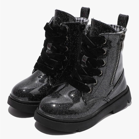 Other - Girls Sparkly Black Combat Boots, size 2